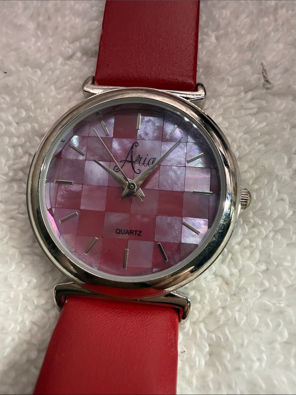 Aria Red and Pink Checkerboard Dial Women's Quartz Watch